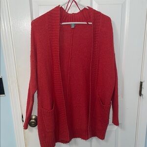 Aerie Red Chunky Knit Cardigan Sweater